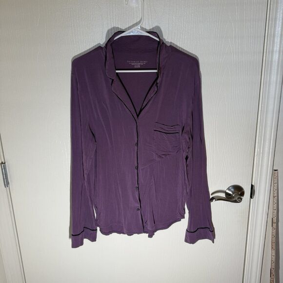 Victoria Secret Pajama Top Sleepwear Medium Purple Solid Long Sleeve Modal - Picture 1 of 7